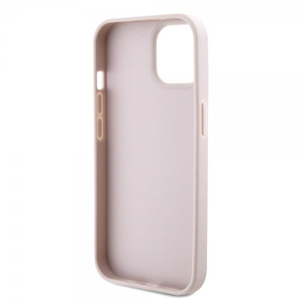 Guess iPhone 15 Cover Metal Logo Strass Crossbody Strap Rosa