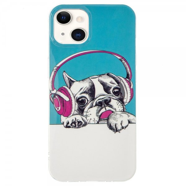 iPhone 15 Cover Motiv Hund med Høretelefoner