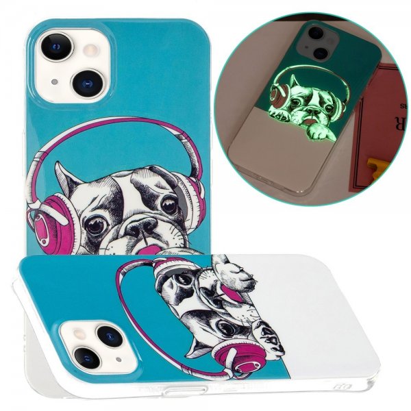 iPhone 15 Cover Motiv Hund med Høretelefoner