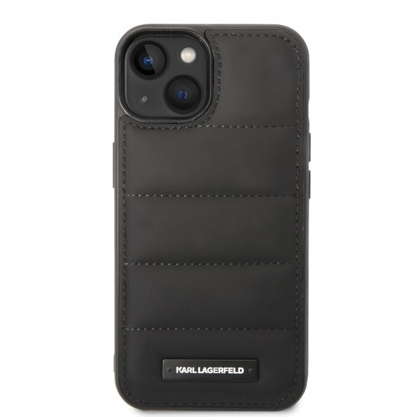 Karl Lagerfeld iPhone 15 Cover Quilted Nylon Puffy Case Logo Plate Sort