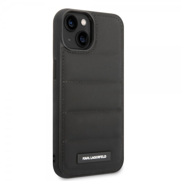 Karl Lagerfeld iPhone 15 Cover Quilted Nylon Puffy Case Logo Plate Sort