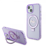Guess iPhone 15 Cover Ring Stand Glitter MagSafe Lilla