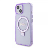 Guess iPhone 15 Cover Ring Stand Glitter MagSafe Lilla