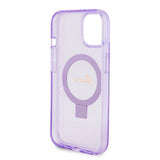 Guess iPhone 15 Cover Ring Stand Glitter MagSafe Lilla