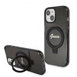 Guess iPhone 15 Cover Ring Stand Glitter MagSafe Sort