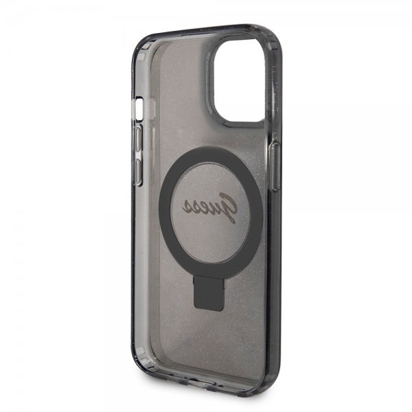 Guess iPhone 15 Cover Ring Stand Glitter MagSafe Sort