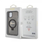 Guess iPhone 15 Cover Ring Stand Glitter MagSafe Sort