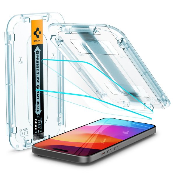 Spigen iPhone 15/iPhone 16 Skærmbeskyttelse GLAS.tR EZ Fit 2-pak