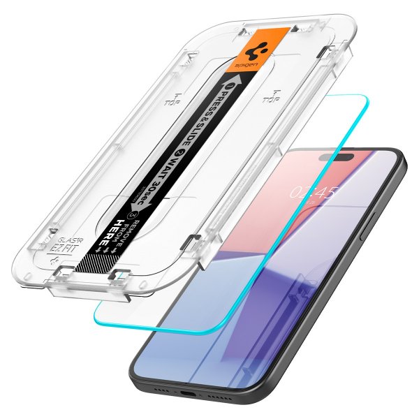 Spigen iPhone 15/iPhone 16 Skærmbeskyttelse GLAS.tR EZ Fit 2-pak