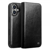 Qialino iPhone 16 Cover Ægte Læder Sort
