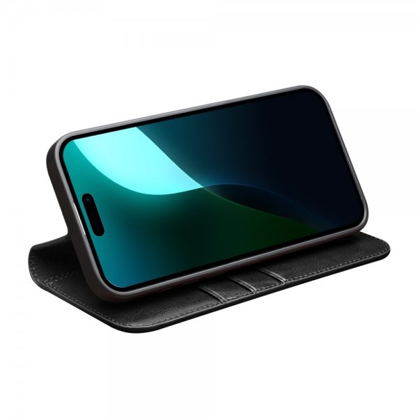 Qialino iPhone 16 Cover Ægte Læder Sort