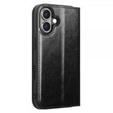 Qialino iPhone 16 Cover Ægte Læder Sort