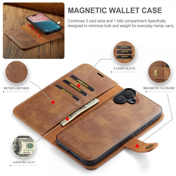 Dg.Ming iPhone 16 Cover med Aftageligt Cover Brun