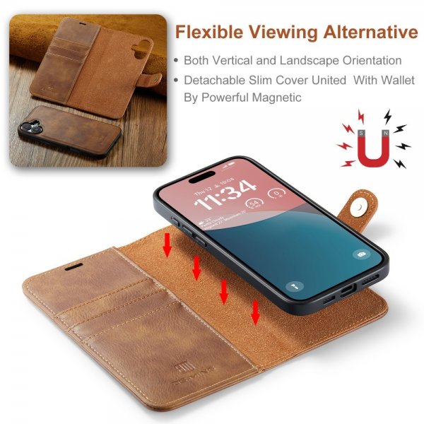 Dg.Ming iPhone 16 Cover med Aftageligt Cover Brun