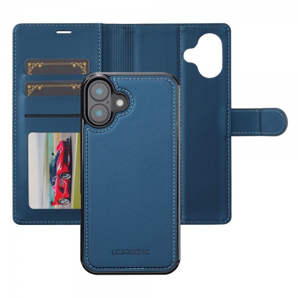 Lc.Imeeke iPhone 16 Cover med Aftageligt Etui L2 Series MagSafe Blå