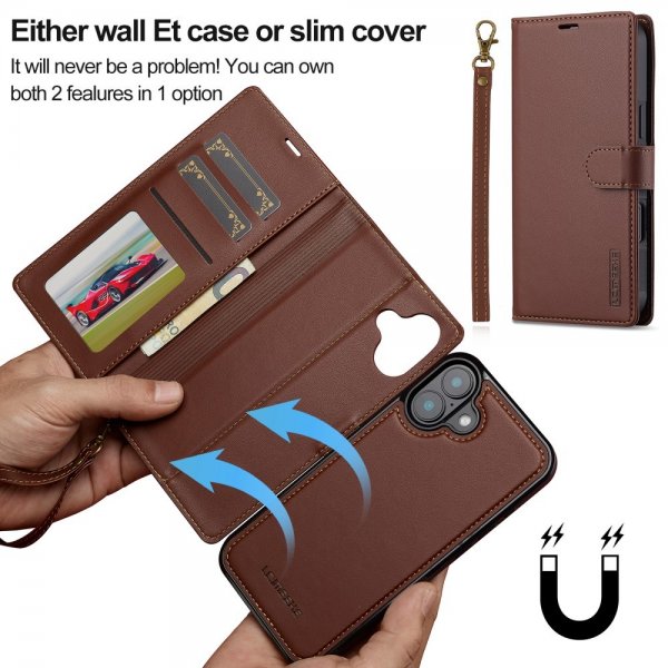 Lc.Imeeke iPhone 16 Cover med Aftageligt Etui L2 Series MagSafe Brun
