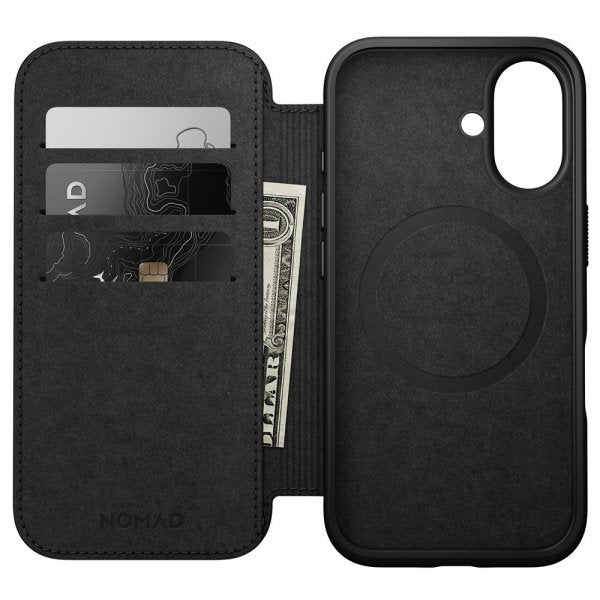 Nomad iPhone 16 Modern Læder Folio Cover Sort