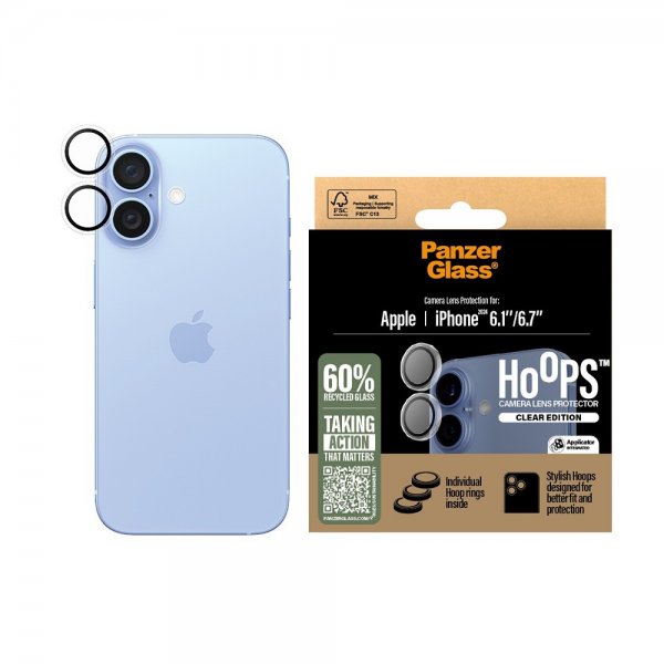PanzerGlass iPhone 16/iPhone 16 Plus Kamerabeskyttelse Hoops Transparent
