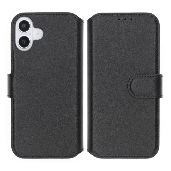 Rvelon iPhone 16 Cover Ægte læder Kortlomme Sort