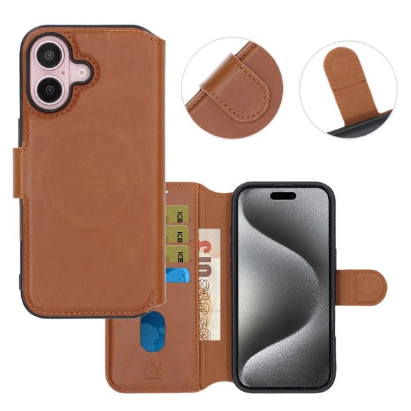 Rvelon iPhone 16 Cover 4 Kortrum MagSafe Brun