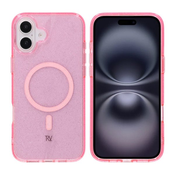 Rvelon iPhone 16 Plus Cover Glitter MagSafe Rosa