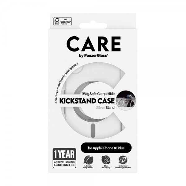 CARE by PanzerGlass iPhone 16 Plus Cover Kickstand MagSafe Sølv