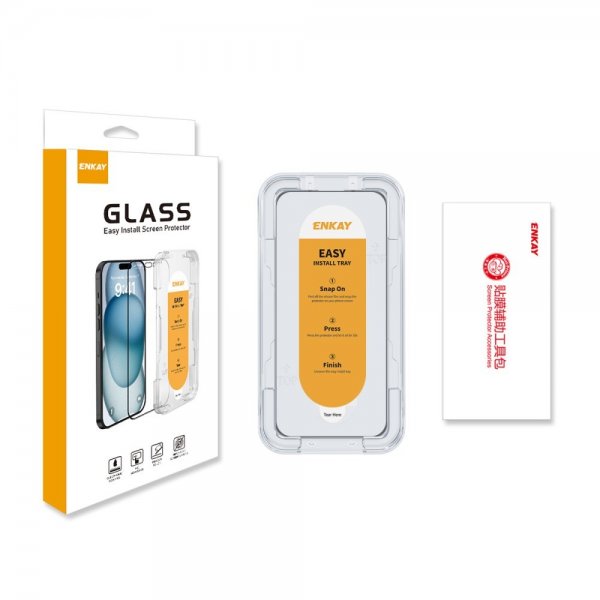 Enkay iPhone 16 Plus Skærmbeskyttelse med Monteringsramme Easy Install