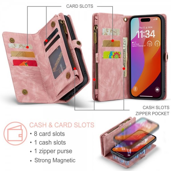 CaseMe iPhone 16 Pro Cover 008 Series Aftagelig skal Rosa