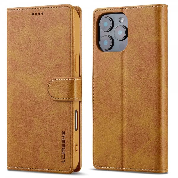 Lc.Imeeke iPhone 16 Pro Cover med Kortlomme og Stativfunktion Lysebrun