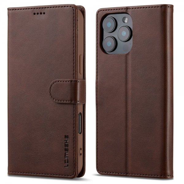 Lc.Imeeke iPhone 16 Pro Cover med Kortlomme Standerfunktion Mørkebrun