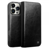 Qialino iPhone 16 Pro Max Etui Ægte Læder Sort