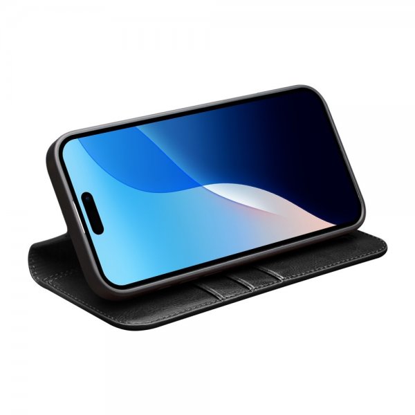 Qialino iPhone 16 Pro Max Etui Ægte Læder Sort