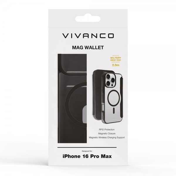 Vivanco iPhone 16 Pro Max Etui Mag Wallet Sort