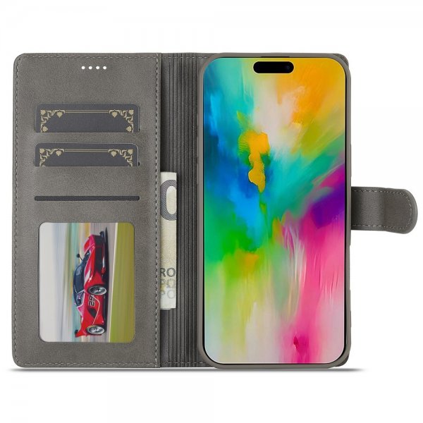 Lc.Imeeke iPhone 16 Pro Max Etui med kortlomme og standfunktion Grå