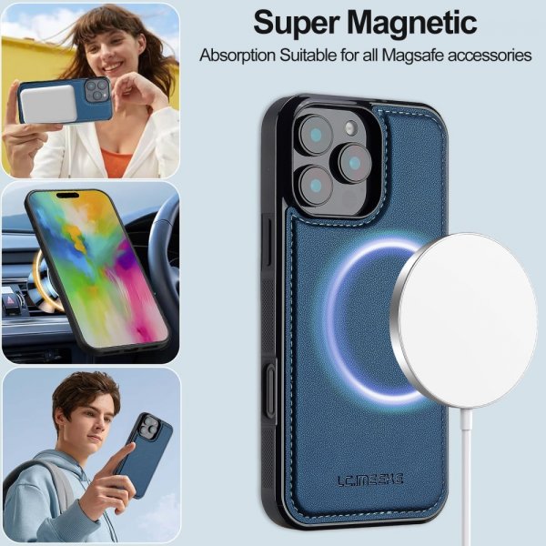 Lc.Imeeke iPhone 16 Pro Max Etui med Aftagelig Skal L2 Series MagSafe Blå