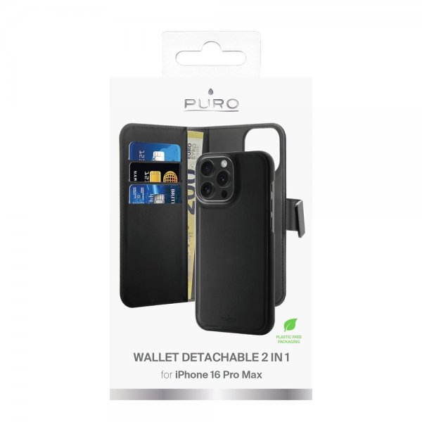 Puro iPhone 16 Pro Max Cover Wallet Detachable 2 i 1 Sort
