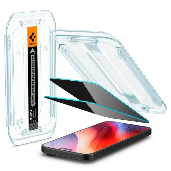 Spigen iPhone 16 Pro Max/iPhone 17 Pro Max Skærmbeskyttelse GLAS.tR EZ Fit Privacy 2-pak