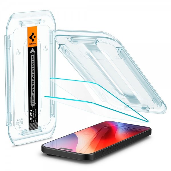 Spigen iPhone 16 Pro/iPhone 17/17 Pro Skærmbeskyttelse GLAS.tR EZ Fit 2-pak