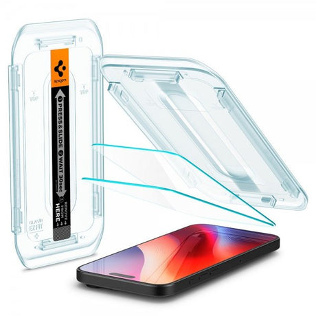 Spigen iPhone 16 Pro/iPhone 17/17 Pro Skærmbeskyttelse GLAS.tR EZ Fit 2-pak