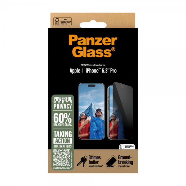 PanzerGlass iPhone 16 Pro Skærmbeskyttelse Ultra-Wide Fit Privacy EasyAligner