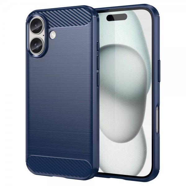 iPhone 16 Cover Børstet Kulfibertekstur Blå