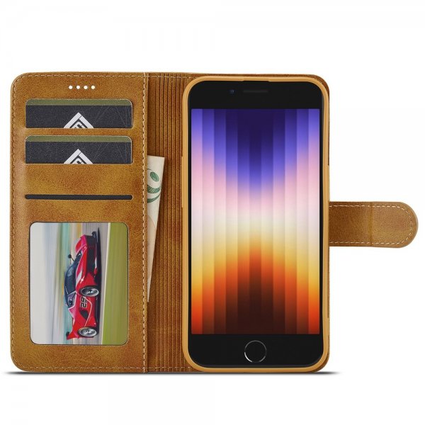 Lc.Imeeke iPhone 16e/17e Etui med Kortlomme Stativfunktion Lysebrun