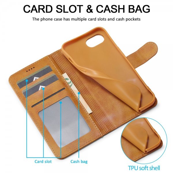Lc.Imeeke iPhone 16e/17e Etui med Kortlomme Stativfunktion Lysebrun
