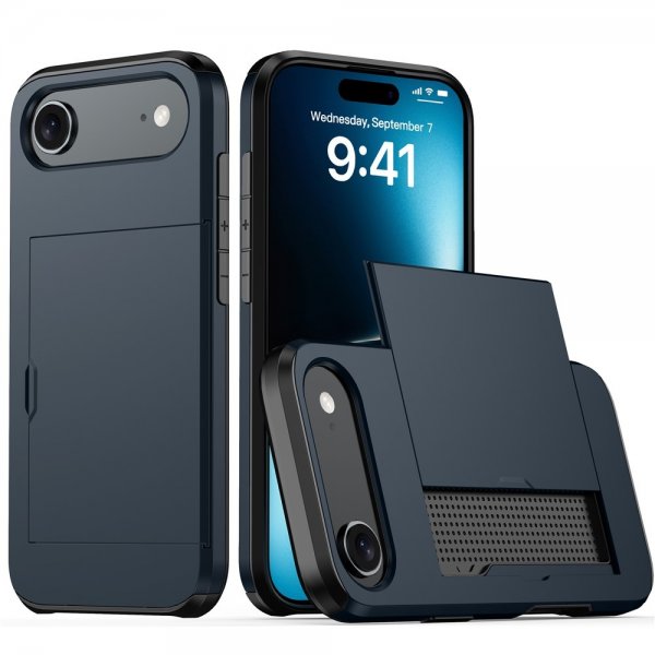 iPhone Air Cover med Kortplads og Skydelåge Blå