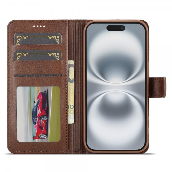 Lc.Imeeke iPhone 17 Etui med Kortlomme og Stativfunktion Mørkebrun