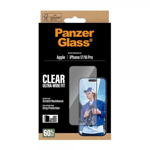 PanzerGlass iPhone 17/iPhone 16 Pro Skærmbeskyttelse Ultra-Wide Fit EasyAligner