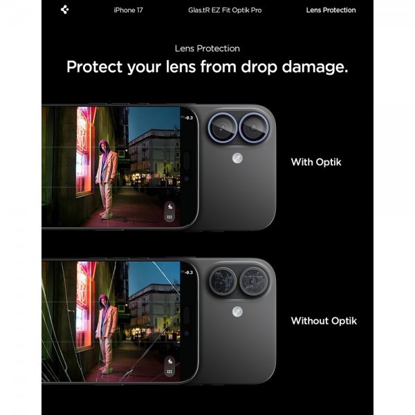 Spigen iPhone 17 Kamerabeskyttelse GLAS.tR EZ Fit Optik Pro 2-pak Blå