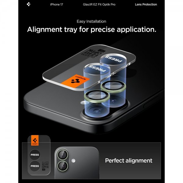 Spigen iPhone 17 Kamerabeskyttelse GLAS.tR EZ Fit Optik Pro 2-pak Grøn