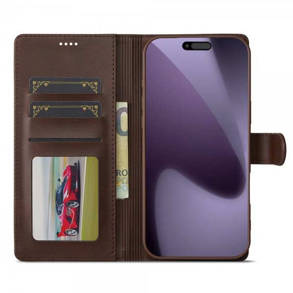 Lc.Imeeke iPhone 17 Pro Etui med Kortlomme Standerfunktion Mørkebrun