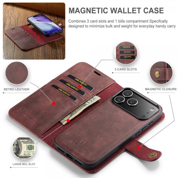 Dg.Ming iPhone 17 Pro Etui med Aftageligt Cover Rød